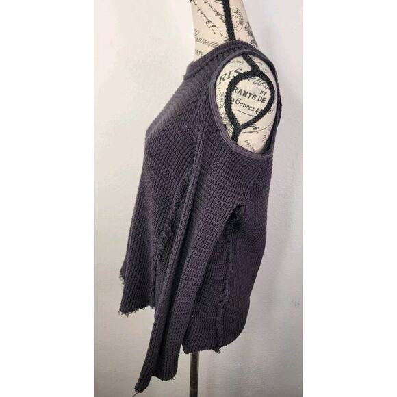 Free People Thermal Top XS Moonshine Cold Shoulder Sweater Grunge Distressed Hem - Picture 5 of 9